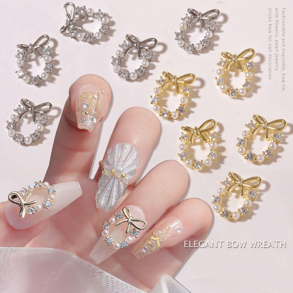 XIANTIN Phụ Kiện Trang Trí Móng Tay Hình Vòng Hoa Thắt Nơ Đính Đá Mới