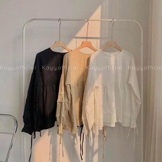 Áo sơ mi lụa mềm bánh bèo dài tay