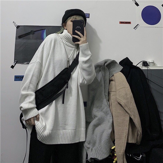 Áo len đôi cổ lọ cổ cao form rộng dáng dài oversize unisex nam nữ - Hàng mới về