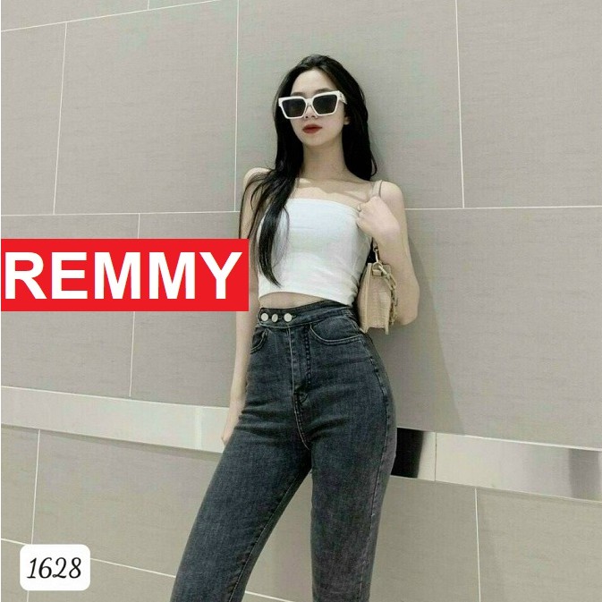 QUẦN JEAN NỮ XÁM ĐEN TRƠN CẠP CAO 3 NÚT CHẤT CO GIÃN ÔM BODY CHUẨN DÁNG KJ1628 REMMYSHOP