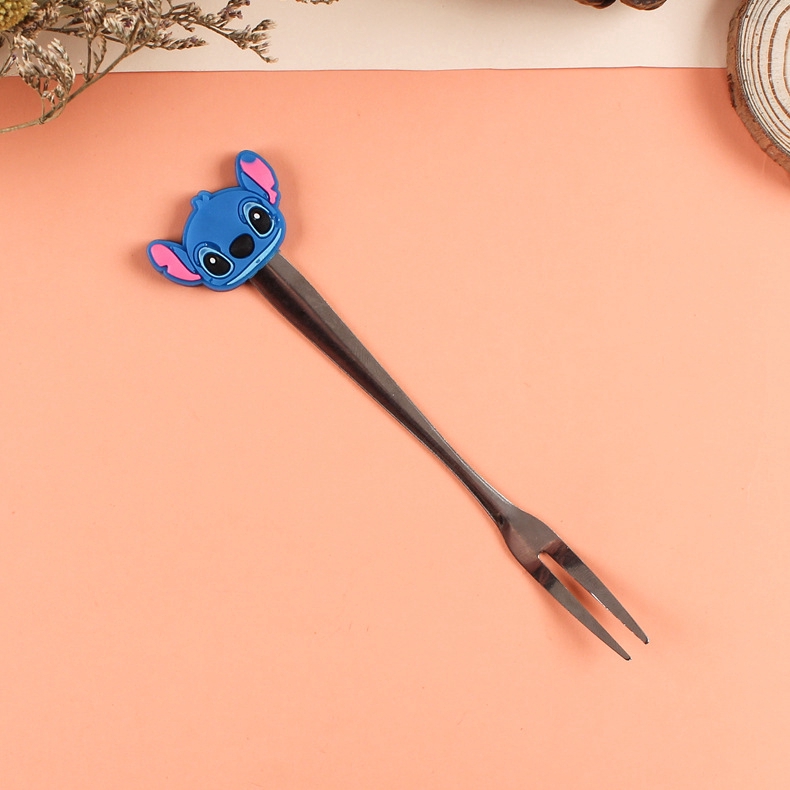 Nĩa ăn trái cây cán silicone hình nhân vật hoạt hình