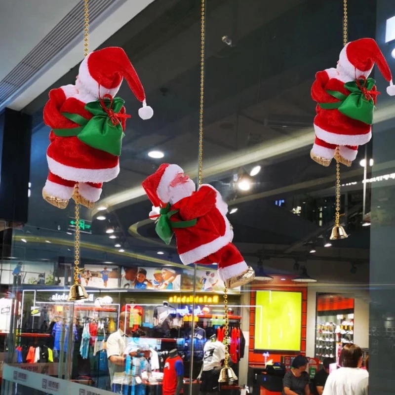 Phụ kiện trang trí cây thông giáng sinh hình ông già noel xỏ hạt leo trèo chạy điện phát nhạc