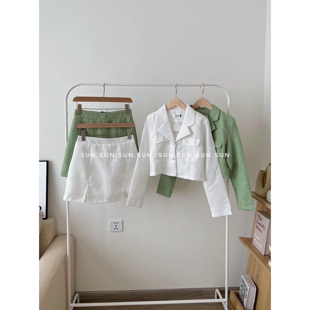 Set váy nữ áo cổ vest dáng croptop mix váy lót quần chất linen xịn thời trangI Trần hân Shop 4012422