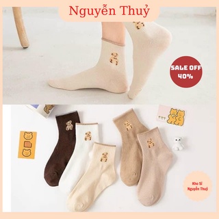 Có Sỉ Tất dệt kim cổ cao thêu gấu Phong Cách Vintage Hàn Quốc Mẫu tcc2 Có Sỉ