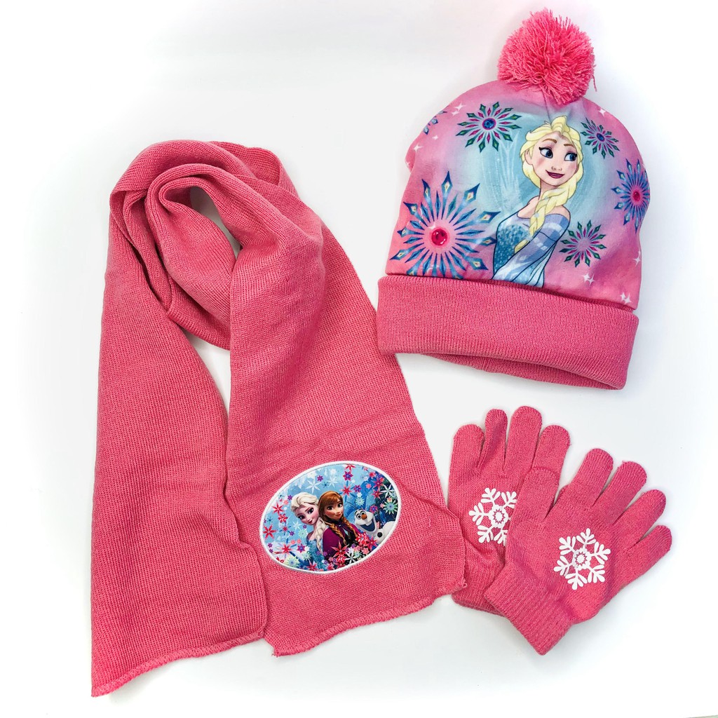 Set khăn mũ bộ 3 chi tiết cho bé gái, khăn + mũ + găng tay siêu ấm, cực xinh