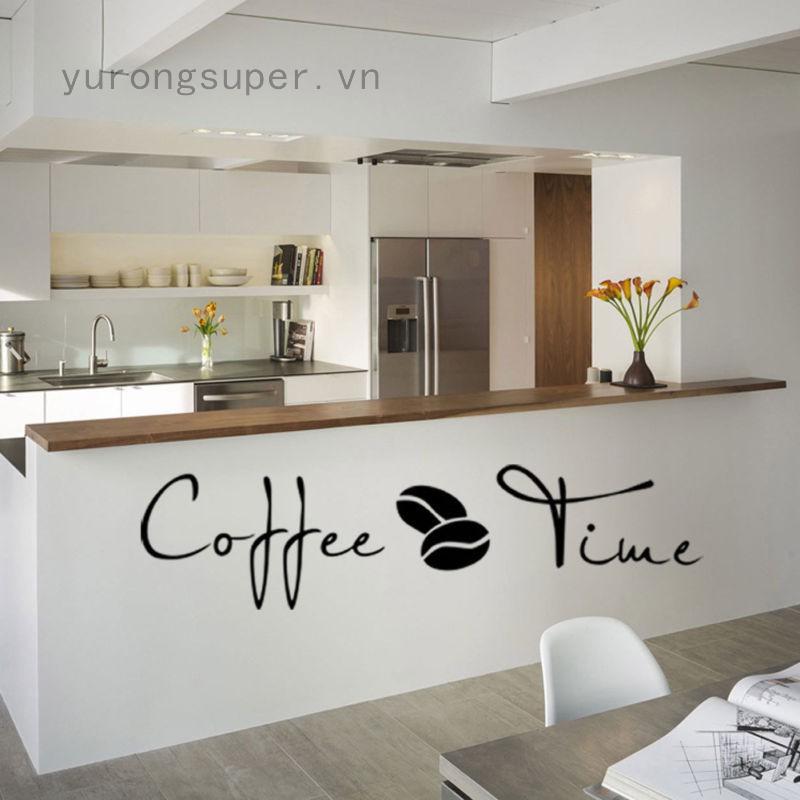Miếng dán tường hình chữ Coffee Time và hạt cà phê dành cho trang trí nhà cửa