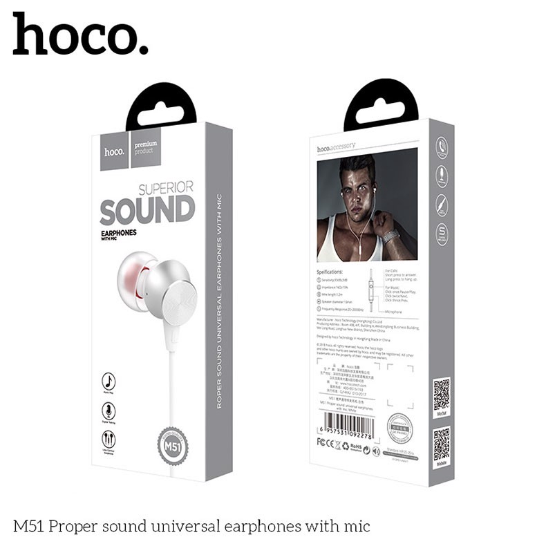 Tai Nghe nhét tai có dây Hoco M51 -Tai nghe nhét tai CHỐNG ồn In ear