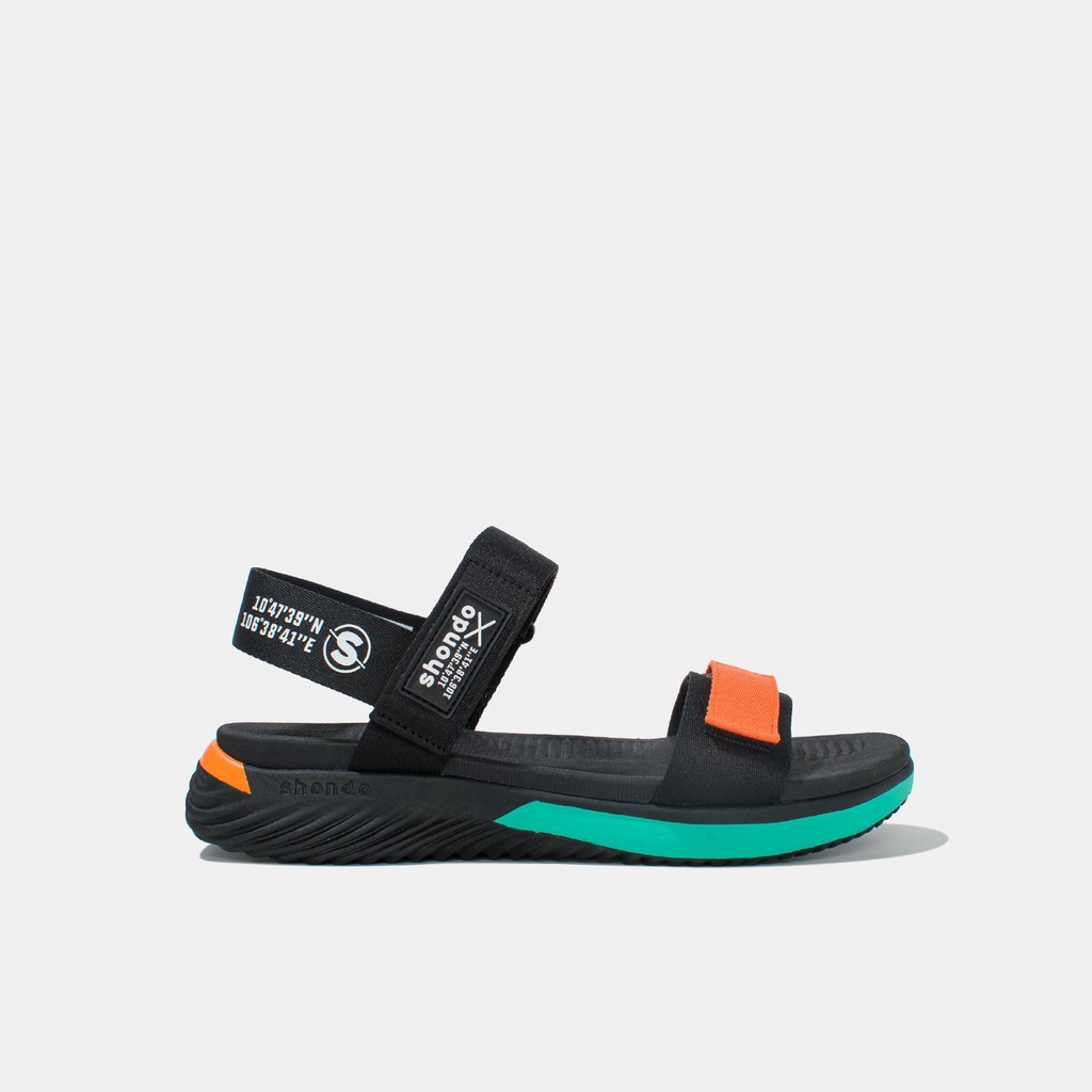 Giày Shondo Sandals F7 Continew đế đen phối quai đen cam-F7N1012