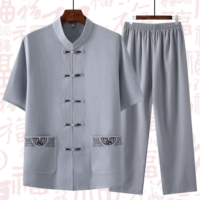 Tang suit nam ngắn tay vest giản dị Dad mùa hè cho người trung niên và cao tuổi Quần áo ông bà