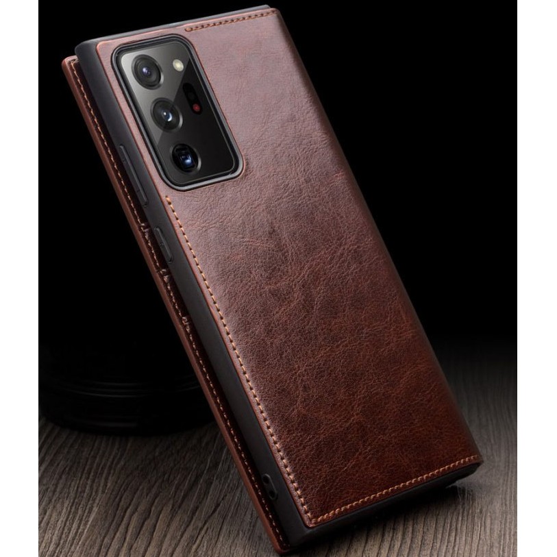 Bao da Samsung Note 20 Ultra 5G Qlino Wallet da bò thật - Hàng Chính Hãng