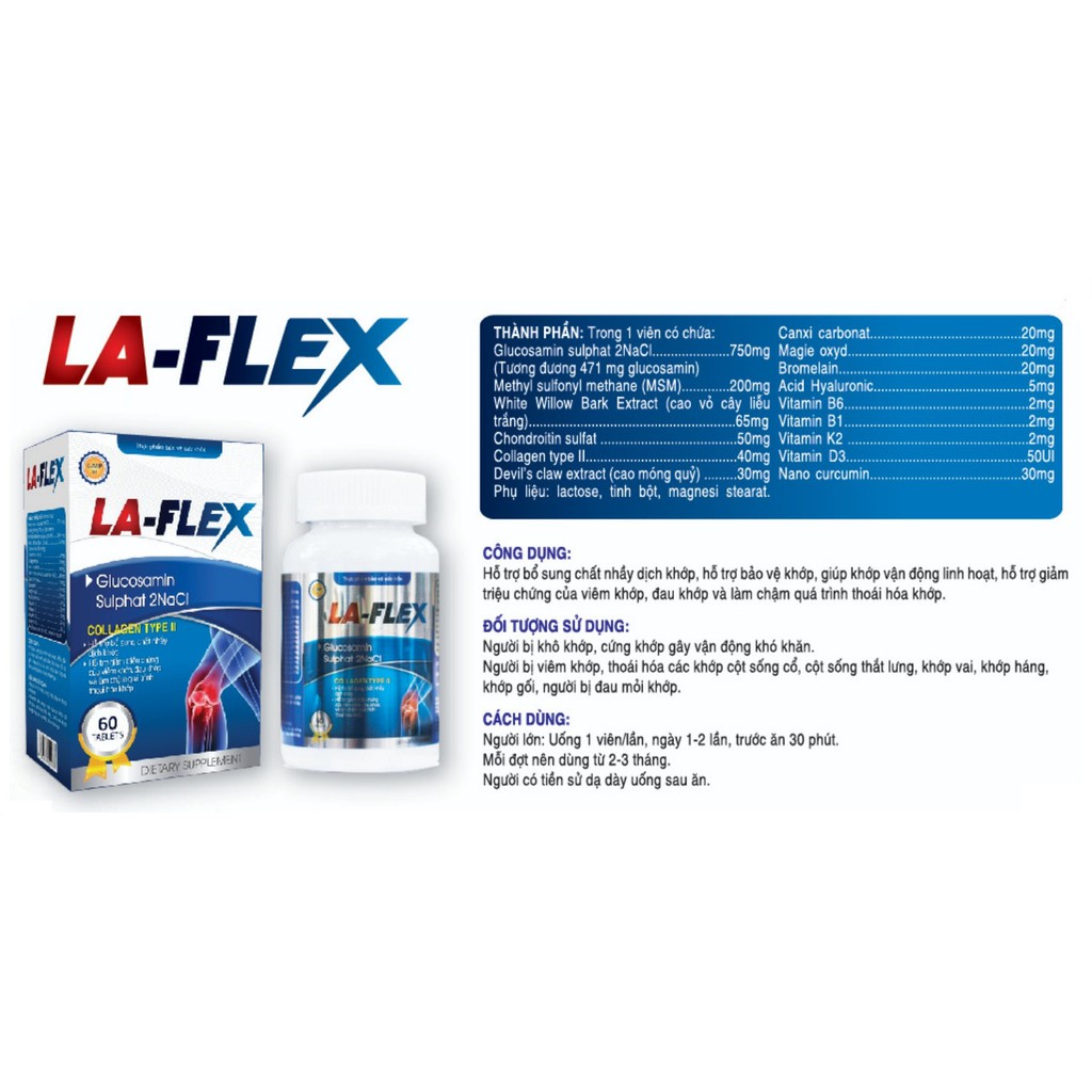 LA-FLEX - Hiệu quả trong hỗ trợ xương khớp bổ sung chất nhầy dịch khớp, bảo vệ khớp, giúp khớp vận động linh hoạt