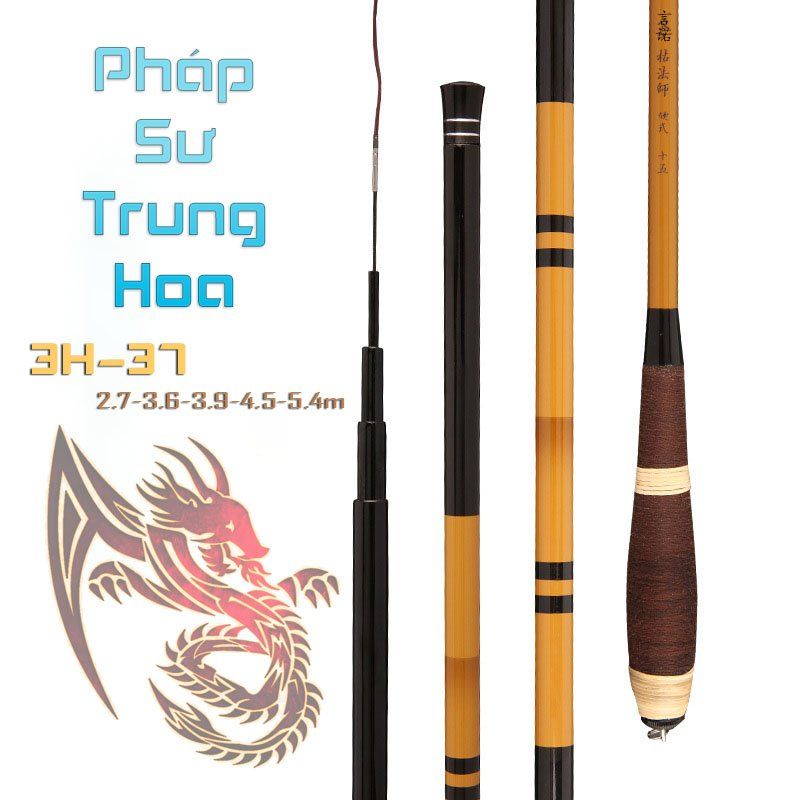 Cần câu tay 3H Pháp sư trung hoa phù hợp câu rô, diếc, chép. chất liệu carbon, màu sắc và kiểu dáng lạ, tải cá tốt