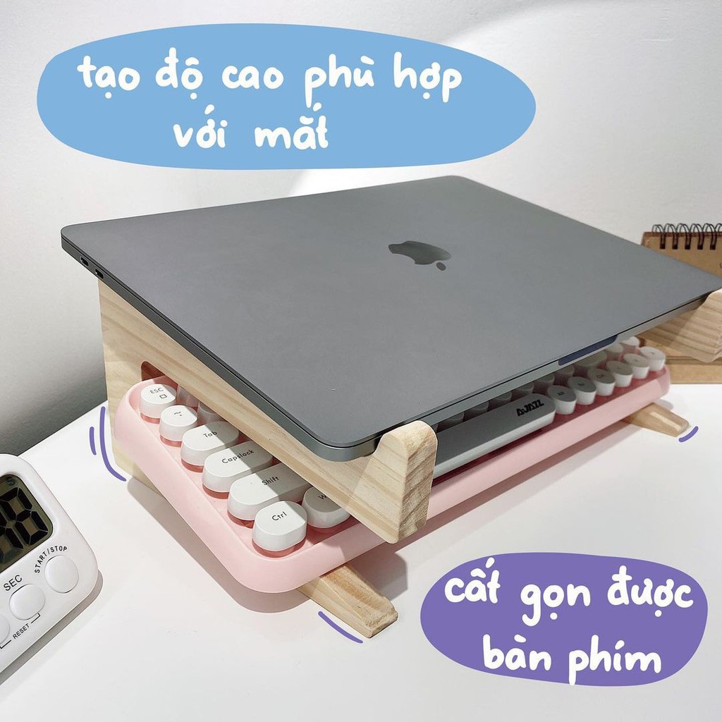 Kệ gỗ, giá đỡ để laptop, máy tính xách tay  có ngăn để bàn phím sáng tạo, chắc chắn, sang trọng