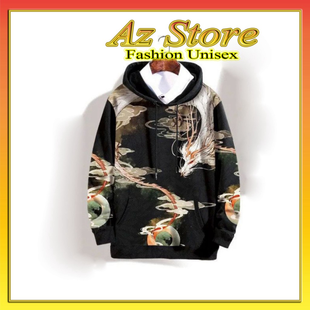 (ZE New) Áo Hoodie Nón Chui Trùm Đầu Nữ Nam Unisex Chất Vải Nỉ Nam Nữ In 3D Rồng Mây WAH098