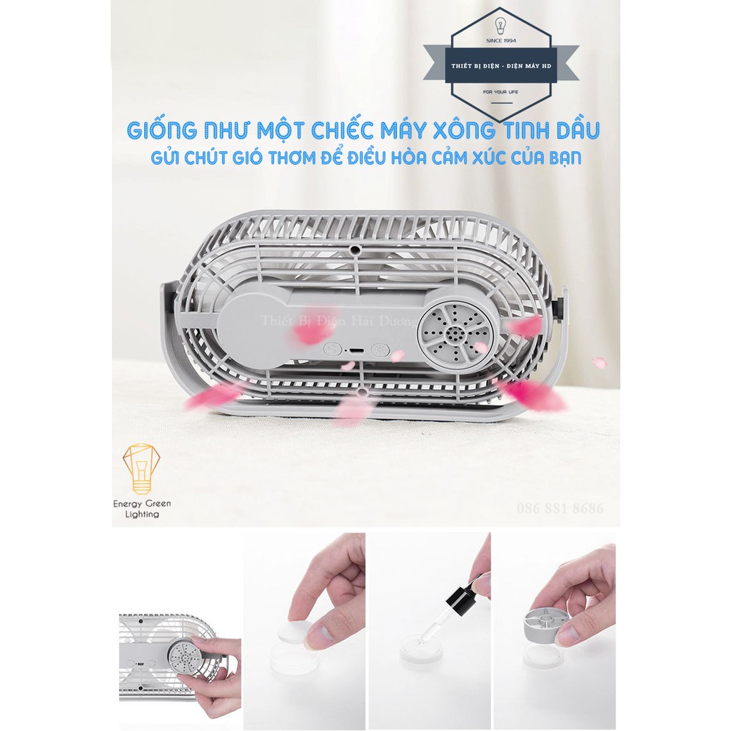 Quạt Tích Điện Couple Fan AQ20W Siêu Nhẹ - Pin Khỏe - Tích Hợp Đèn LED - Khuếch Tán Tinh Dầu - 3 Chế Độ Mát - BH 1 Năm