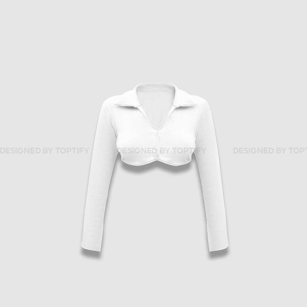 Áo croptop nữ body dài tay TOPTIFY cổ polo hai nút viền ngực Shelby Top | BigBuy360 - bigbuy360.vn