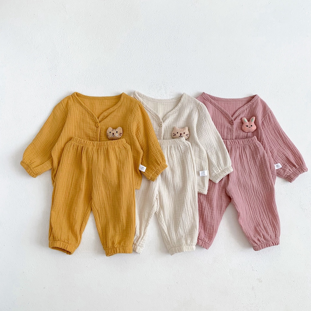Bộ Đồ Ngủ Tay Dài + Quần Dài Vải Cotton Mềm Mại Thời Trang Xinh Xắn Dành Cho Bé