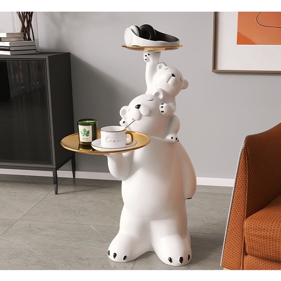 Gấu bắc cực bigsize phòng khách tượng gấu bê khay trang trí nhà, quà tân gia - Gấu mẹ gấu con