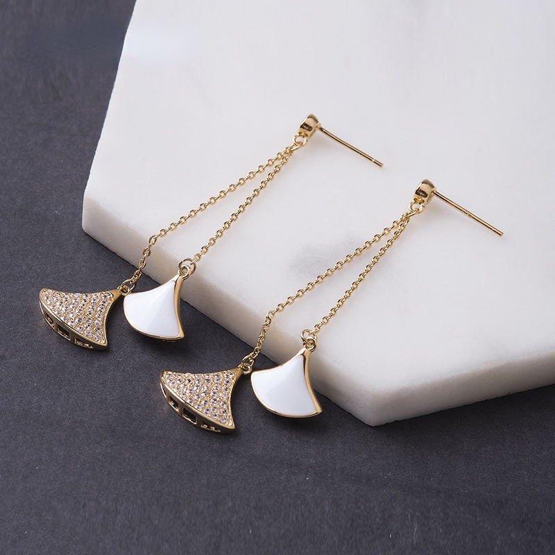 Bông Tai Mạ Bạc 925 Hình Chiếc Lá Đính Đá Phối Tua Rua Thời Trang