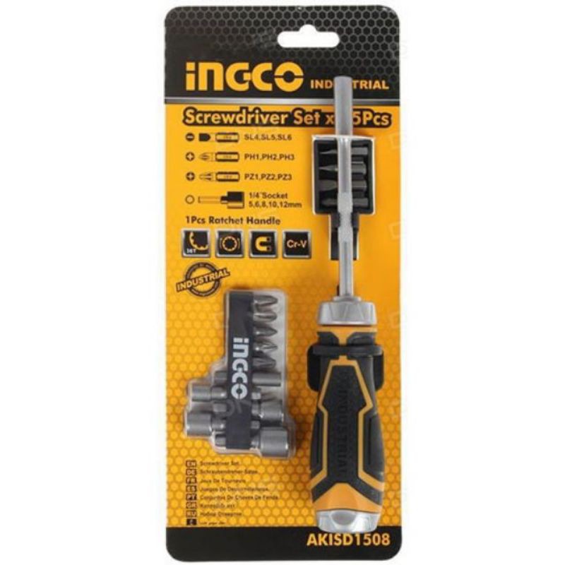 AKISD1508 -Bộ tua vít 2 chiều tự động 15 chi tiết iNGCO