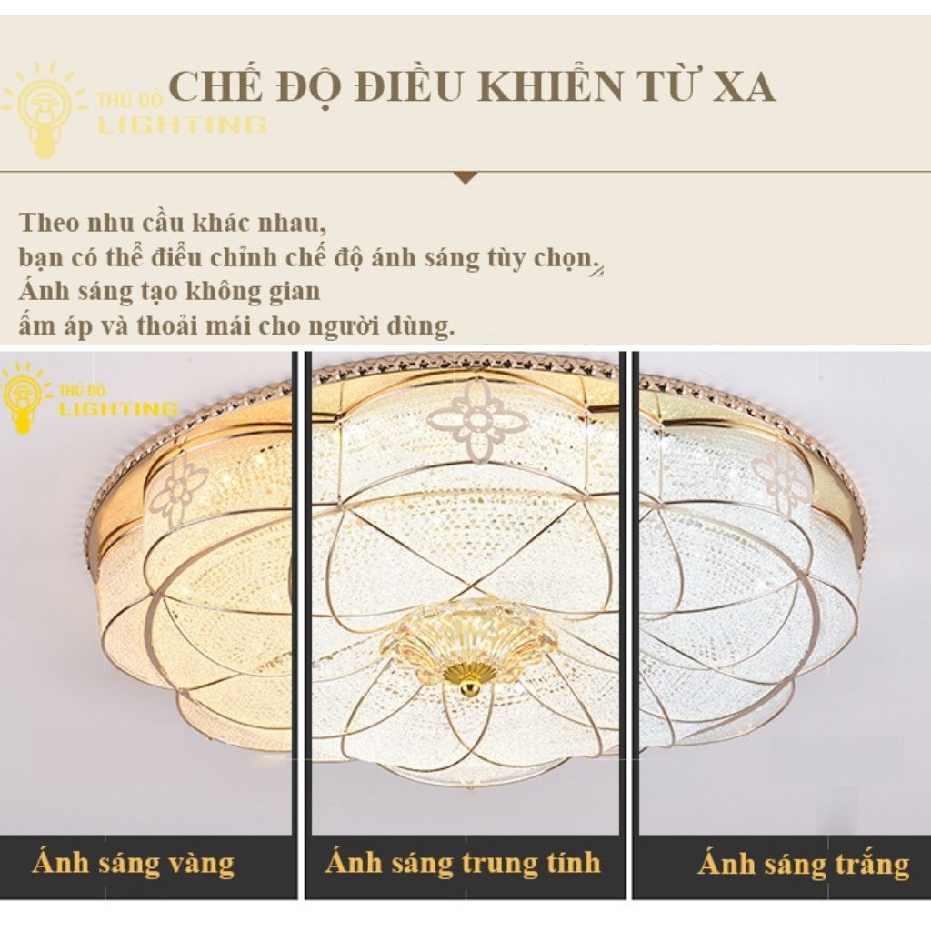 Đèn Ốp Trần Phòng Khách Hoàng Liên Đăng THỦ ĐÔ LIGHTING Thiết Kế 8 Cánh Hoa Mềm Mại Với Đèn LED 3 Chế Độ Màu H3-500