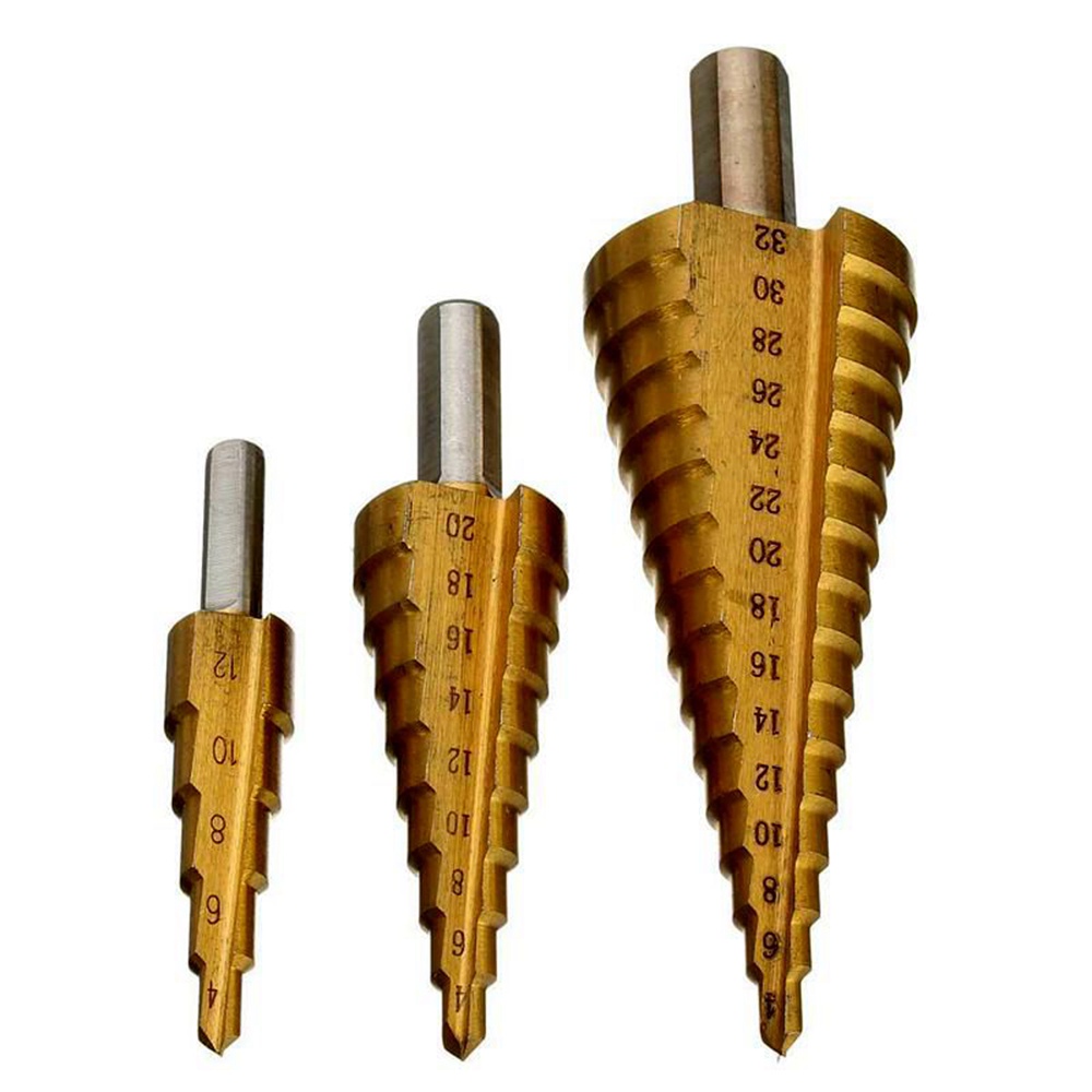 Set 3 Mũi Khoan Mạ Titan 4-12 4-20 4-32mm Chuyên Dụng