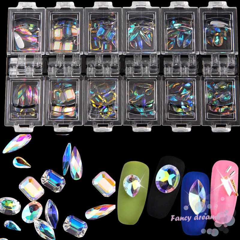 Phụ kiện pha lê trang trí móng tay 3D nhiều màu 12 hộp