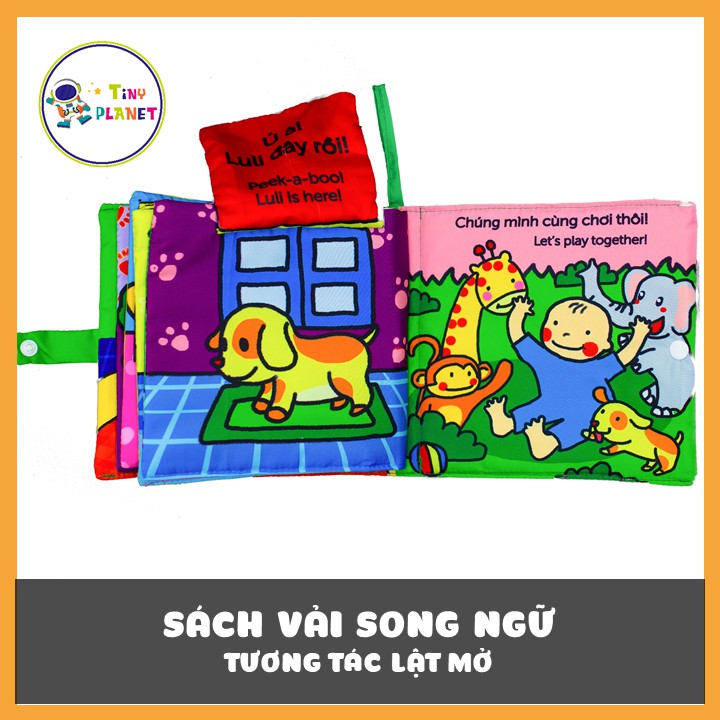 Sách vải song ngữ kích thích đa giác quan cho bé Luli đâu rồi?- Where is Luli?, kích thước 18x18cm, 12 trang