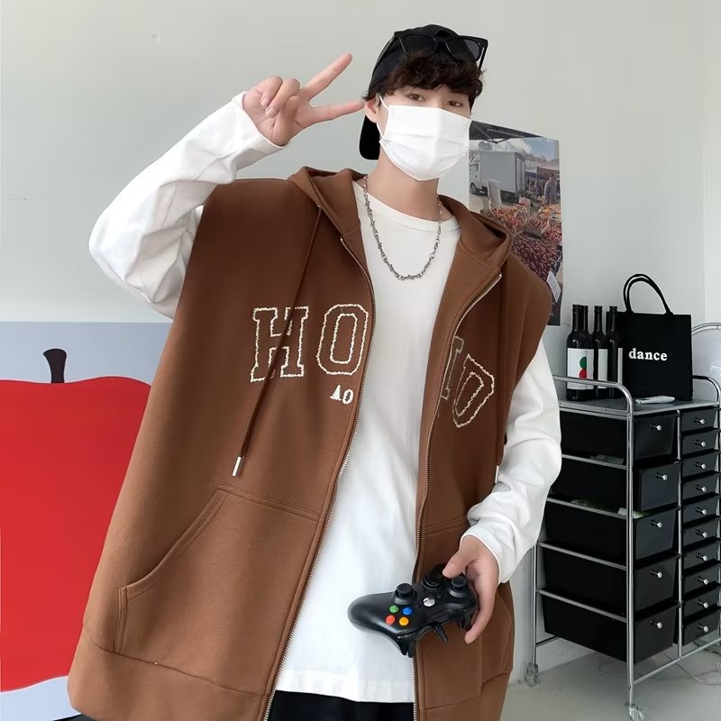 Áo Hoodie Không Tay Dáng Rộng In Chữ hoodie zip Đơn Giản Thời Trang xe tăng Hàn Quốc áo hoodie form rộng