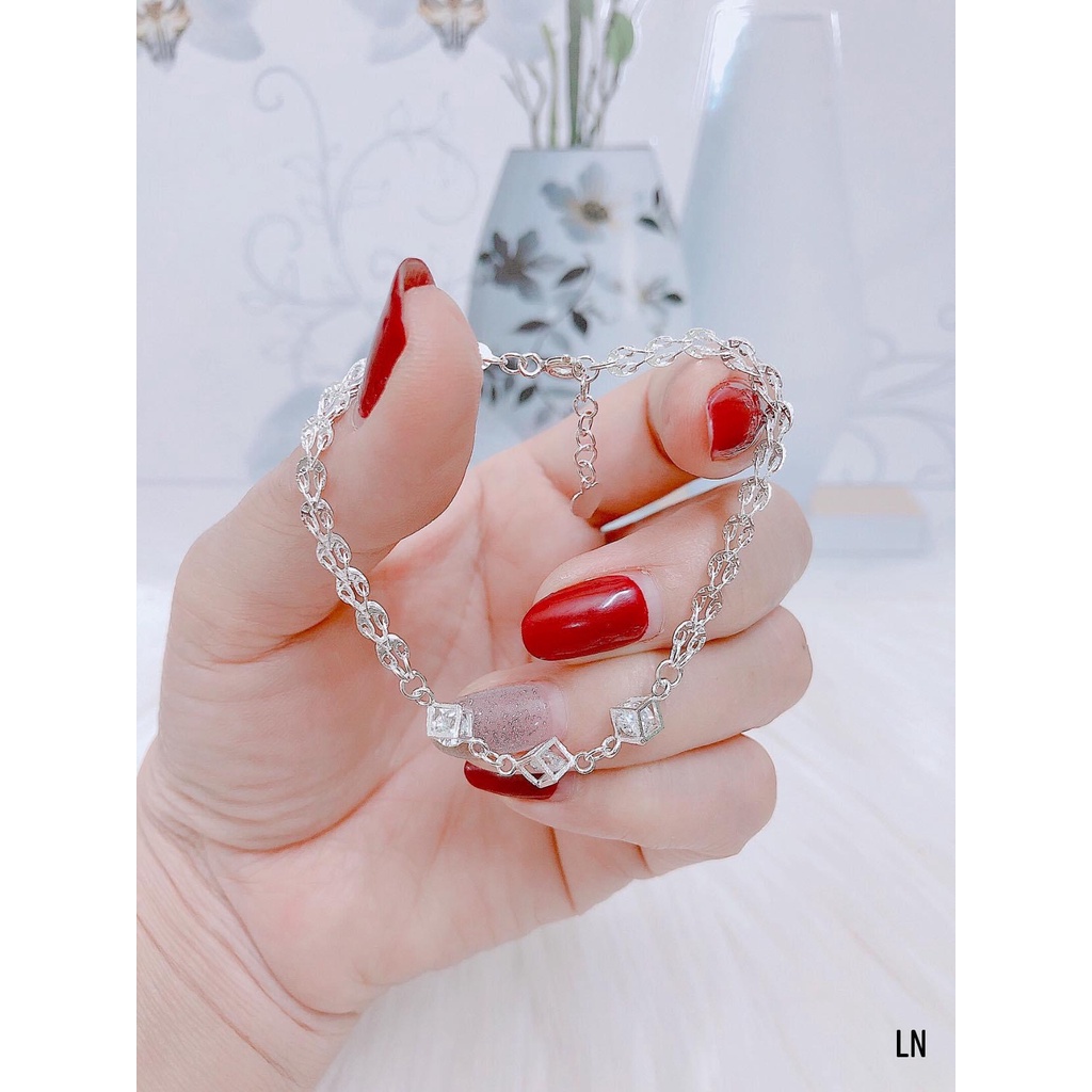 Lắc tay bạc nữ đuôi phụng mix khối lập phương đá trắng siêu xinh - Kho sỉ bạc Nhất Linh