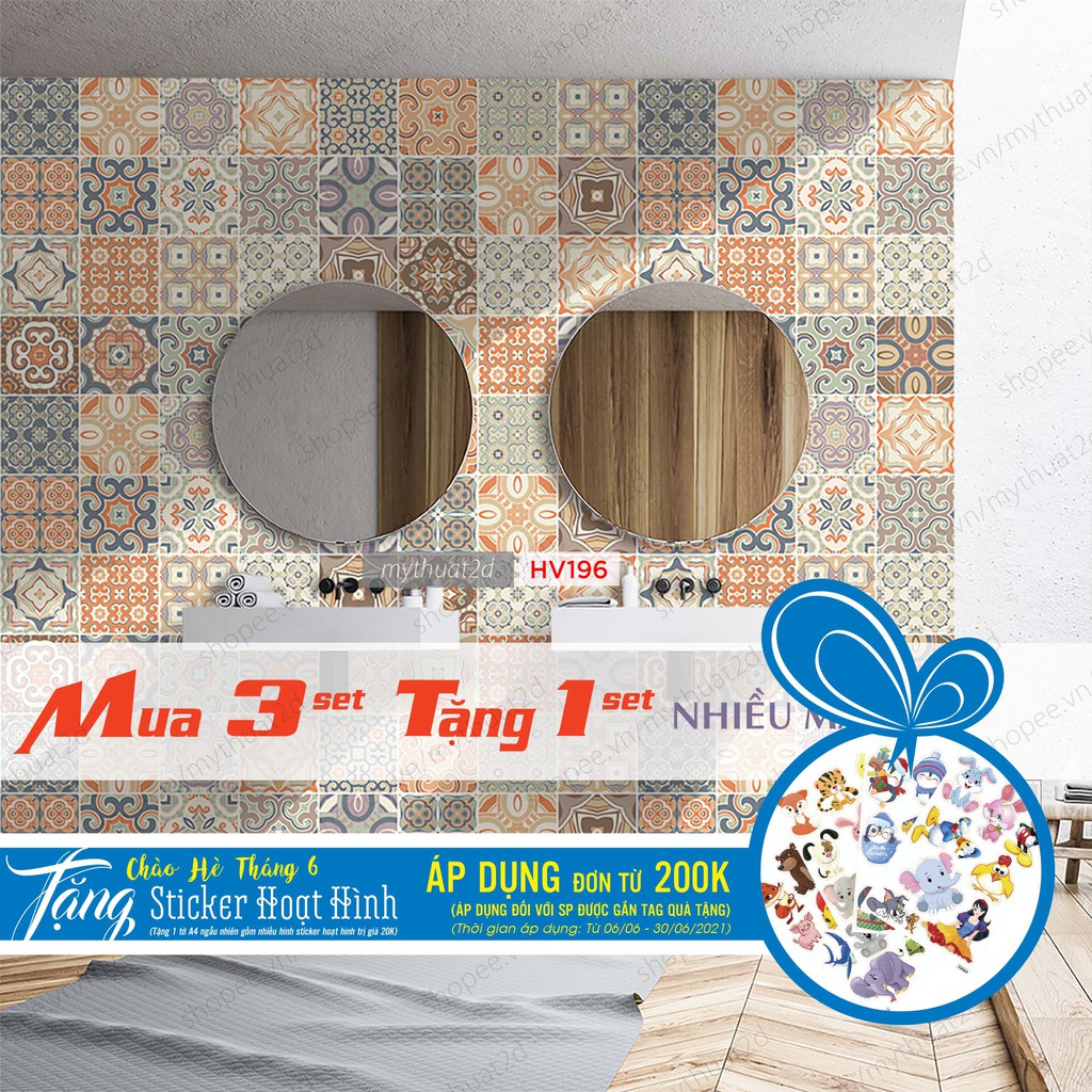 Sét 32 ô decal gạch bông - Mua 3 set tặng 1 set - hoa văn trang trí Elegant mã CBM3T1-060720