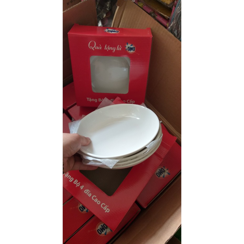 Đĩa trắng 7 inch quà tặng omo - dĩa sứ trắng 18cm