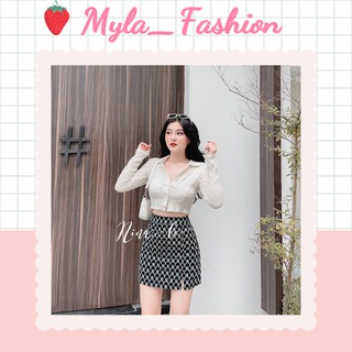 Set áo croptop và chân váy chữ A, váy chữ a mềm mịn vải thô xinh xắn - AD142
