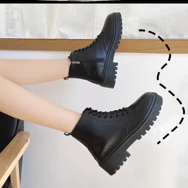 Giày Boot Cao Cổ Style Ulzzang EA7 Siêu Hottrend - bốt cổ cao da bóng gót vuông Cao Cấp