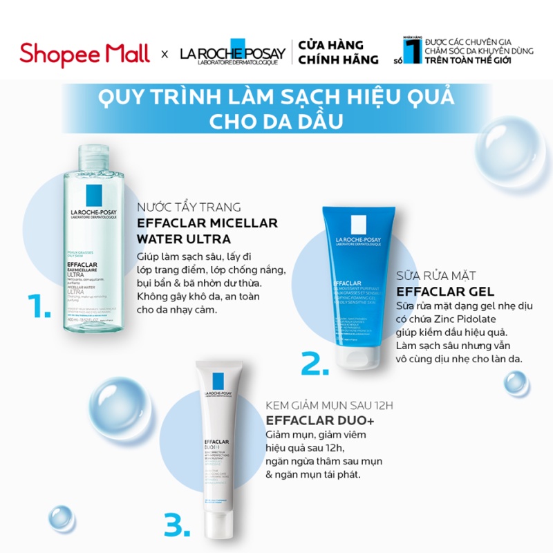 Nước làm sạch sâu và tẩy trang dành cho da dầu Effaclar Micellar Water 400ml