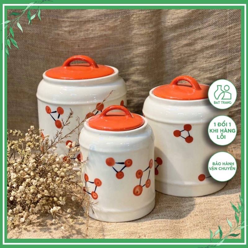 Hũ muối dưa cà sứ Bát tràng Vại muối dưa đựng gạo đựng muối Hũ sứ đựng đồ khô decor phòng bếp 3 cỡ