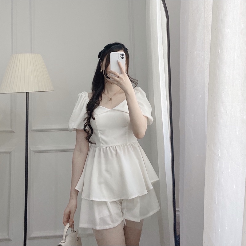 Set áo peplum và quần váy voan