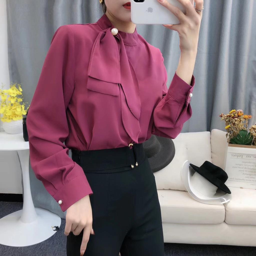 Sơ mi cổ nơ lệch Hàn Quốc _Order inbox shop