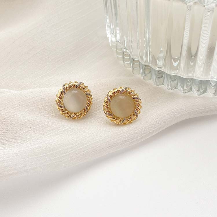 Khuyên tai kẹp không bấm lỗ chốt cố định K226 bằng hợp kim mạ vàng hình tròn đính đá dáng ngắn Leous Accessories