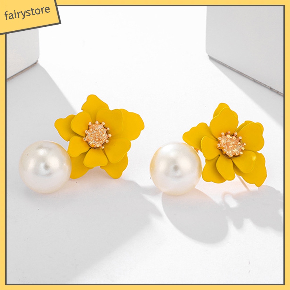 Bông tai hình hoa đính ngọc trai nhân tạo thời trang