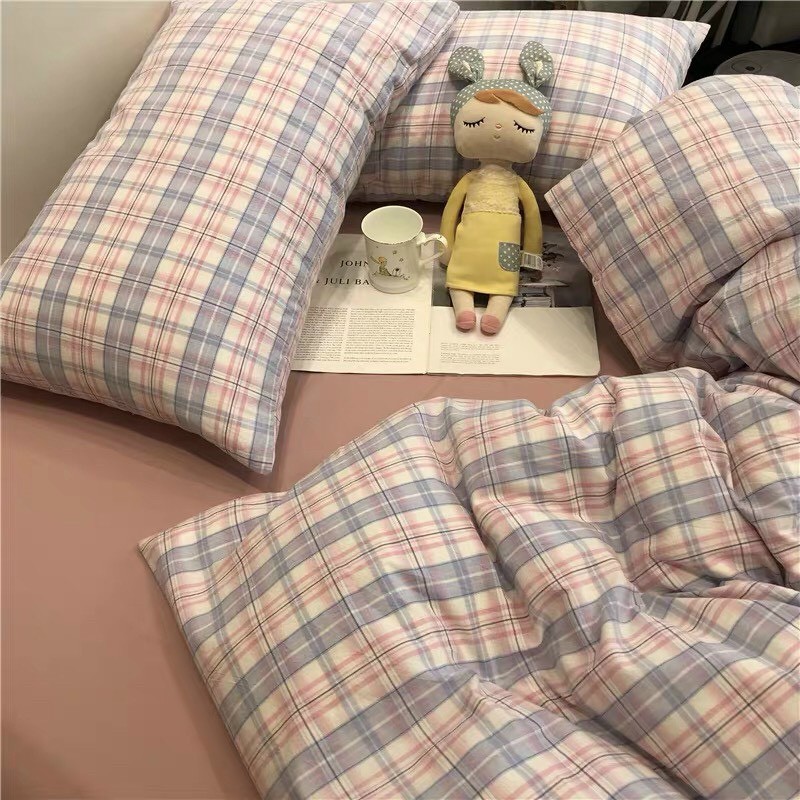 Bộ chăn ga gối Cotton Poly M2T bedding hồng vintage, vỏ chăn mền, drap giường và 2 vỏ gối