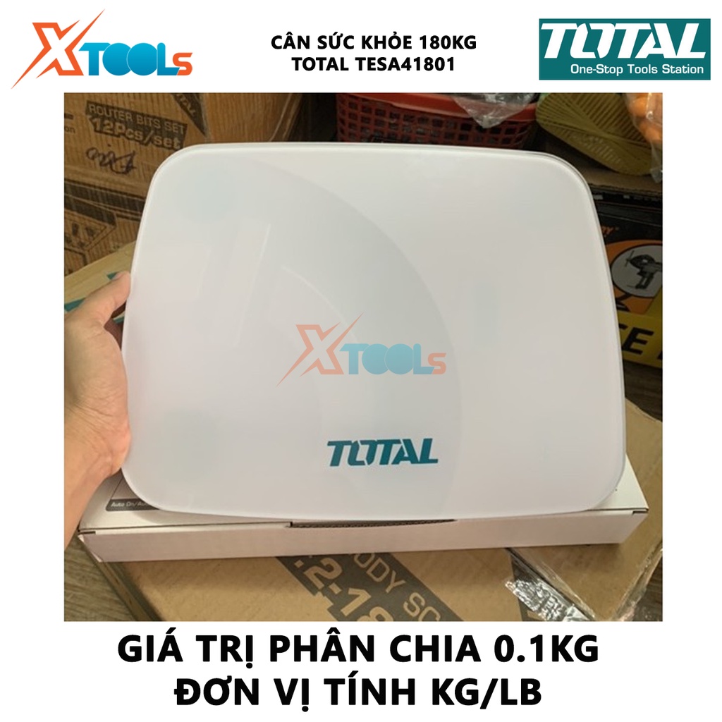 Cân điện tử TOTAL TESA41801 | cân sức khỏe Kích thước 260x320mm, Nguồn pin sử dụng 3 pin AAA, Phạm vi cân 0,2-180kg đo k