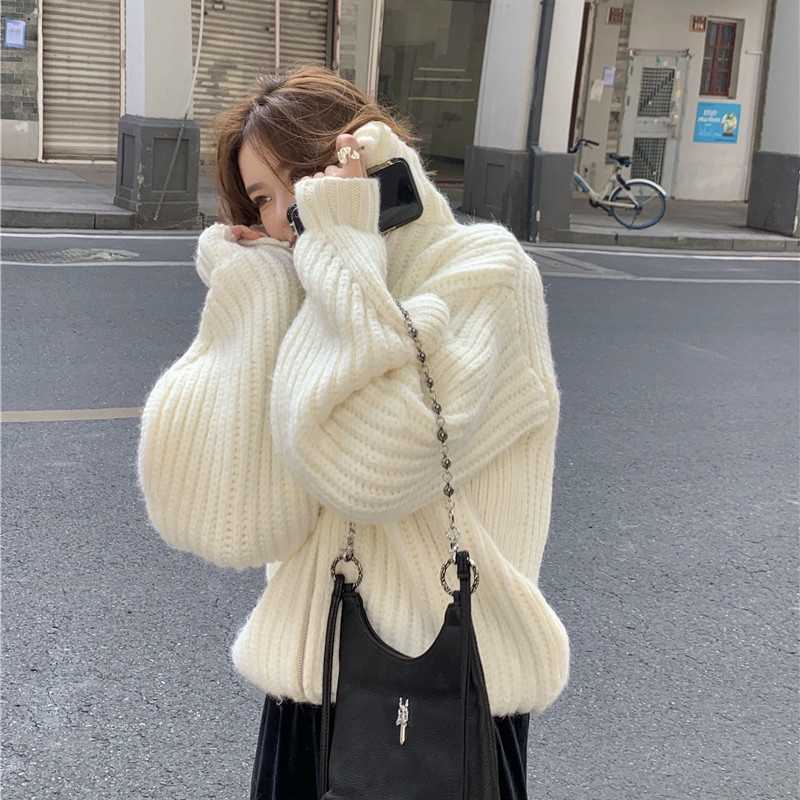 Áo khoác cardigan dệt kim cổ đứng dáng rộng phong cách hàn quốc thời trang cho nữ