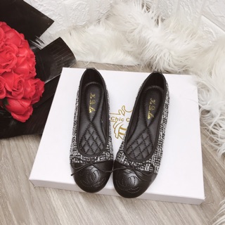 ❗️❗️❗️Giày búp bê vải dạ tweed đen trắng.