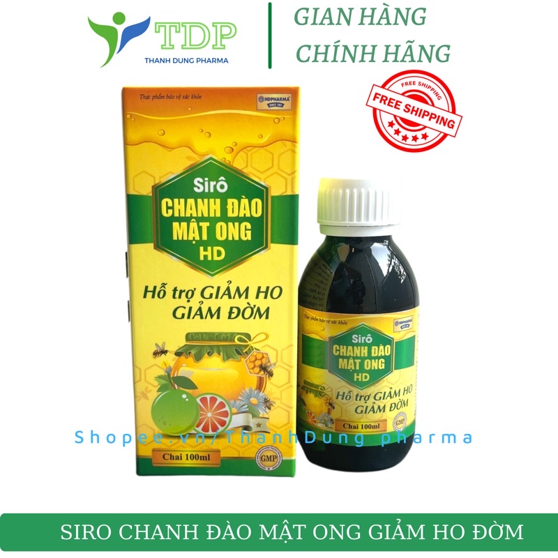 Siro ho mật ong chanh đào HD giảm ho, hỗ trợ bổ phế, tiêu đờm cho bé từ 1 tuổi - chai 100 ml