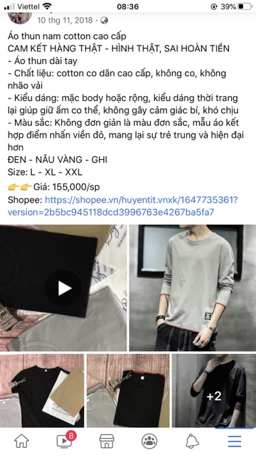 Áo thun dài tay nam chất mịn màu ghi(shop còn có màu đen,nâu)