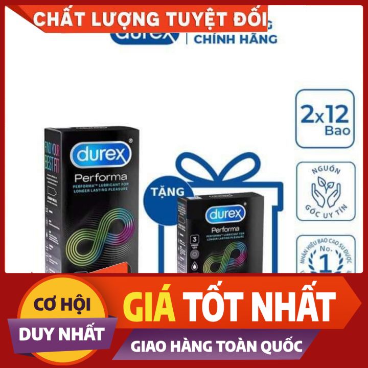 [Siêu SALE] Mua một hộp bao cao su Kéo Dài Thời Gian Quan Hệ Durex Performa TẶNG 1 hộp 3 bao cùng loại [Chính hãng]