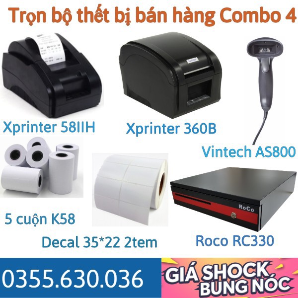 [Combo4] Trọn bộ máy bán hàng phù hợp với cửa hàng tạp hóa, siêu thị mini