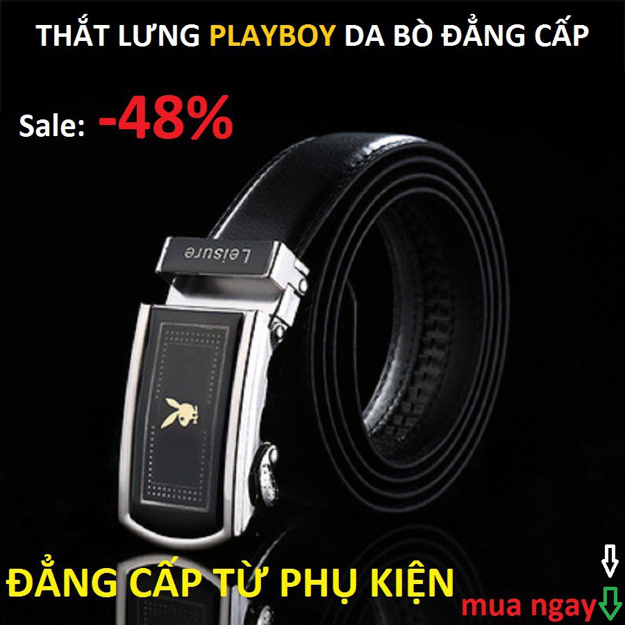 Thắt Lưng Da Nam Khóa Tự Động Cao Cấp Dây Nịt Nam Da Bò Chính Hãng Playboy Dây 2 Da May Viền 2 Bên ( HOT2019+GIÁ RẺ+ĐẸP)