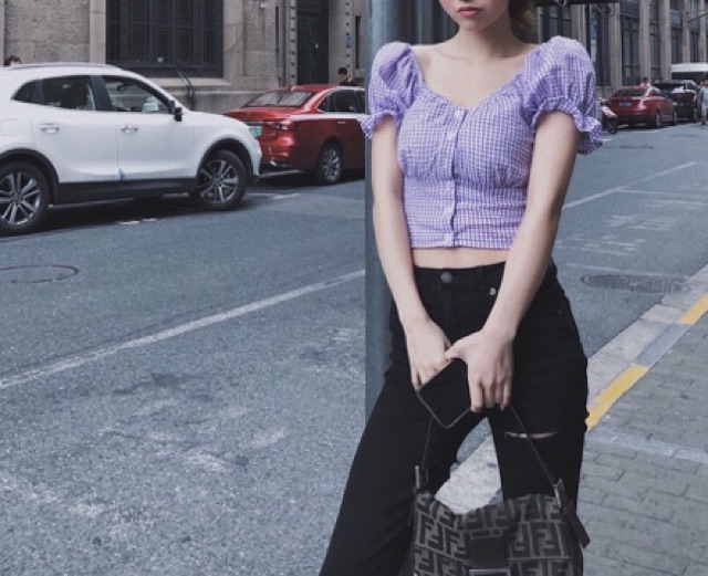 Áo croptop kẻ caro